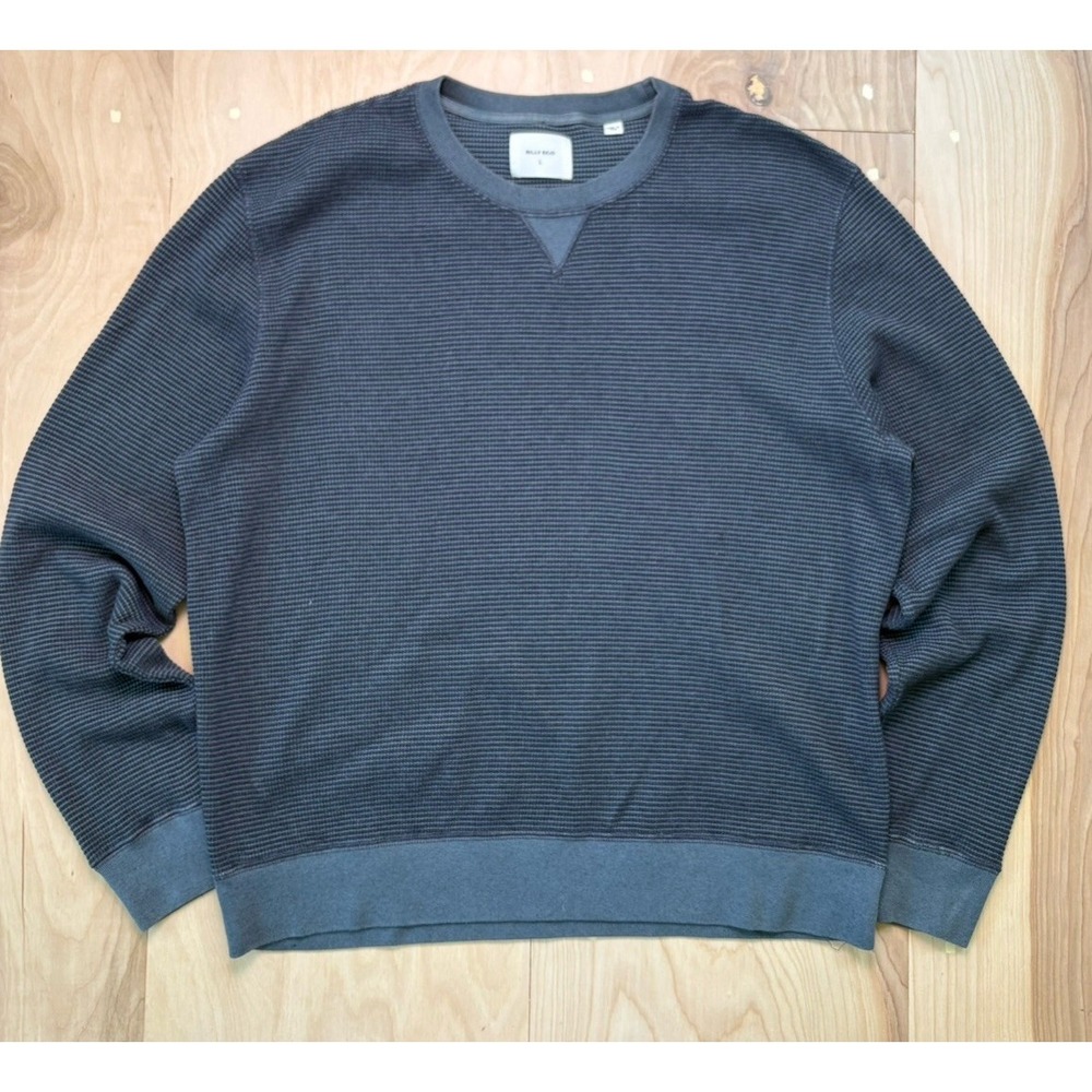 Billy Reid Men's Waffle Knit Sweater Crewneck Blue Cotton Pullover Size L